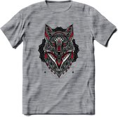 Vos - Dieren Mandala T-Shirt | Rood | Grappig Verjaardag Zentangle Dierenkop Cadeau Shirt | Dames - Heren - Unisex | Wildlife Tshirt Kleding Kado | - Donker Grijs - Gemaleerd - XL