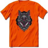 Vos - Dieren Mandala T-Shirt | Roze | Grappig Verjaardag Zentangle Dierenkop Cadeau Shirt | Dames - Heren - Unisex | Wildlife Tshirt Kleding Kado | - Oranje - XXL