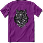 Vos - Dieren Mandala T-Shirt | Paars | Grappig Verjaardag Zentangle Dierenkop Cadeau Shirt | Dames - Heren - Unisex | Wildlife Tshirt Kleding Kado | - Paars - S