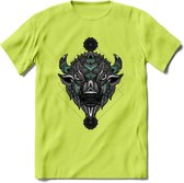 Bizon - Dieren Mandala T-Shirt | Aqua | Grappig Verjaardag Zentangle Dierenkop Cadeau Shirt | Dames - Heren - Unisex | Wildlife Tshirt Kleding Kado | - Groen - M