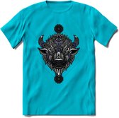 Bizon - Dieren Mandala T-Shirt | Donkerblauw | Grappig Verjaardag Zentangle Dierenkop Cadeau Shirt | Dames - Heren - Unisex | Wildlife Tshirt Kleding Kado | - Blauw - XL