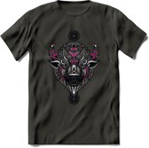 Bizon - Dieren Mandala T-Shirt | Roze | Grappig Verjaardag Zentangle Dierenkop Cadeau Shirt | Dames - Heren - Unisex | Wildlife Tshirt Kleding Kado | - Donker Grijs - XL