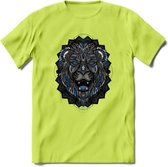 Leeuw - Dieren Mandala T-Shirt | Blauw | Grappig Verjaardag Zentangle Dierenkop Cadeau Shirt | Dames - Heren - Unisex | Wildlife Tshirt Kleding Kado | - Groen - XXL