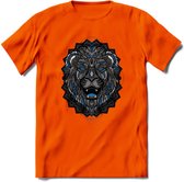 Leeuw - Dieren Mandala T-Shirt | Blauw | Grappig Verjaardag Zentangle Dierenkop Cadeau Shirt | Dames - Heren - Unisex | Wildlife Tshirt Kleding Kado | - Oranje - L