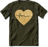 Valentijn Goud Hart T-Shirt | Grappig Valentijnsdag Cadeautje voor Hem en Haar | Dames - Heren - Unisex | Kleding Cadeau | - Leger Groen - S