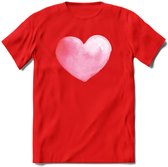 Valentijn Pastel waterverf Hart T-Shirt | Grappig Valentijnsdag Cadeautje voor Hem en Haar | Dames - Heren - Unisex | Kleding Cadeau | - Rood - XXL