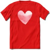 Valentijn Pastel waterverf Hart T-Shirt | Grappig Valentijnsdag Cadeautje voor Hem en Haar | Dames - Heren - Unisex | Kleding Cadeau | - Rood - 3XL