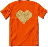 Valentijn Goud Hart T-Shirt | Grappig Valentijnsdag Cadeautje voor Hem en Haar | Dames - Heren - Unisex | Kleding Cadeau | - Oranje - 3XL