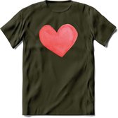 Valentijn Pastel waterverf Hart T-Shirt | Grappig Valentijnsdag Cadeautje voor Hem en Haar | Dames - Heren - Unisex | Kleding Cadeau | - Leger Groen - XL