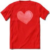 Valentijn Pastel waterverf Hart T-Shirt | Grappig Valentijnsdag Cadeautje voor Hem en Haar | Dames - Heren - Unisex | Kleding Cadeau | - Rood - XXL