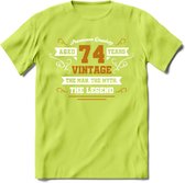 74 Jaar Legend T-Shirt | Goud - Wit | Grappig Verjaardag en Feest Cadeau Shirt | Dames - Heren - Unisex | Tshirt Kleding Kado | - Groen - XXL