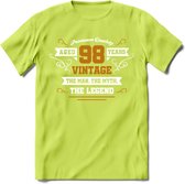 98 Jaar Legend T-Shirt | Goud - Wit | Grappig Verjaardag en Feest Cadeau Shirt | Dames - Heren - Unisex | Tshirt Kleding Kado | - Groen - M