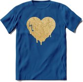 Valentijn Goud Hart T-Shirt | Grappig Valentijnsdag Cadeautje voor Hem en Haar | Dames - Heren - Unisex | Kleding Cadeau | - Donker Blauw - XL