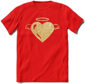 Valentijn Goud Hart T-Shirt | Grappig Valentijnsdag Cadeautje voor Hem en Haar | Dames - Heren - Unisex | Kleding Cadeau | - Rood - 3XL