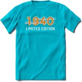 1940 Limited Edition T-Shirt | Goud - Zilver | Grappig Verjaardag en Feest Cadeau Shirt | Dames - Heren - Unisex | Tshirt Kleding Kado | - Blauw - XL