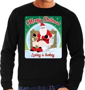 Foute Kersttrui / sweater - Merry Shitmas Losing a Turkey - zwart voor heren - kerstkleding / kerst outfit S (48)