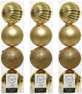 12x Licht gouden kunststof kerstballen 10 cm - Mix - Onbreekbare plastic kerstballen - Kerstboomversiering licht goud