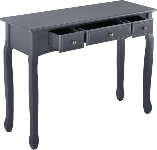 Console tafel sidetafel 3 lades landelijk 100x35x78 donkergrijs | bol.com