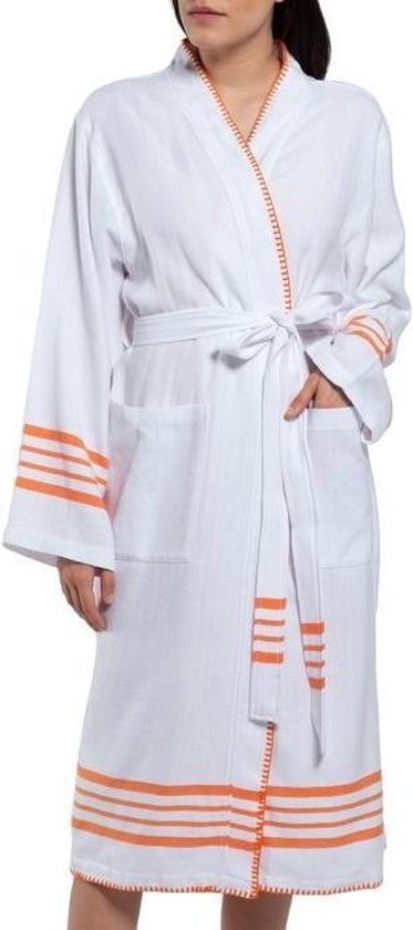 stuk Peer onderwerpen Hamam Badjas Krem Sultan Kimono White Orange - Unisex Maat M - Mouwlengte  59cm -... | bol.com