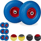 Relaxdays 8x steekwagenwiel blauw-rood - rubberband - bolderkar - 100 kg - stalen velg