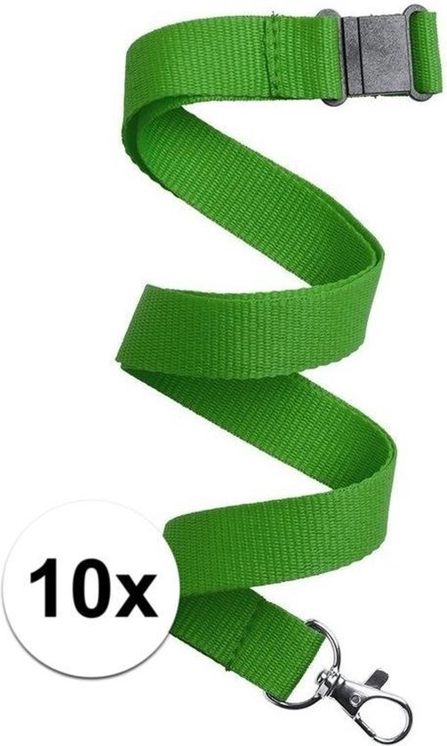 10x Groen keycord/lanyard met karabijnhaak sleutelhanger 50 cm - Polyester keycords/sleutelkoord