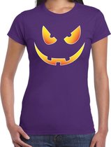 Halloween Scary face verkleed t-shirt paars voor dames XS