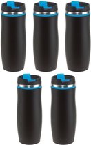 5x tasses thermos / tasses chauffantes noir / bleu 400 ml - Tasses isothermes pour café / thé à double paroi avec bouchon à vis