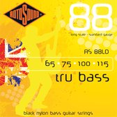 Rotosound bas snaren RS88LD, 4er 65-115 Tru bas 88, zwart Nylon Flat - Snarenset voor 4-string basgitaar