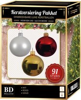 Kerstbal en piek set 91x goud-wit-kerstrood voor 150 cm boom - Kerstboomversiering