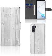 Smartphone Hoesje Geschikt voor Samsung Note 10 Book Style Case White Wood