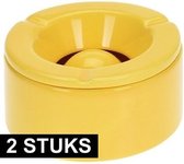 2x Gele storm/terras asbakken 12 cm - Tuinaccessoires - Asbakken voor buiten - Tuin asbak
