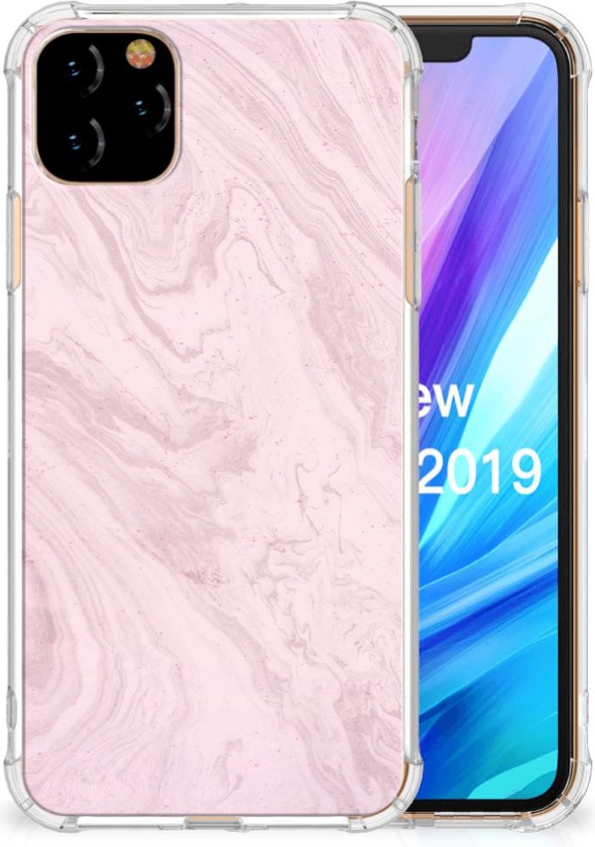Apple iPhone 11 Pro Max Anti-Shock Hoesje Marble Pink - Origineel Cadeau Vriendin