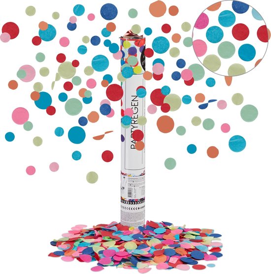 relaxdays confetti canon grand - popper de fête coloré - 40 cm -  anniversaire - décoration