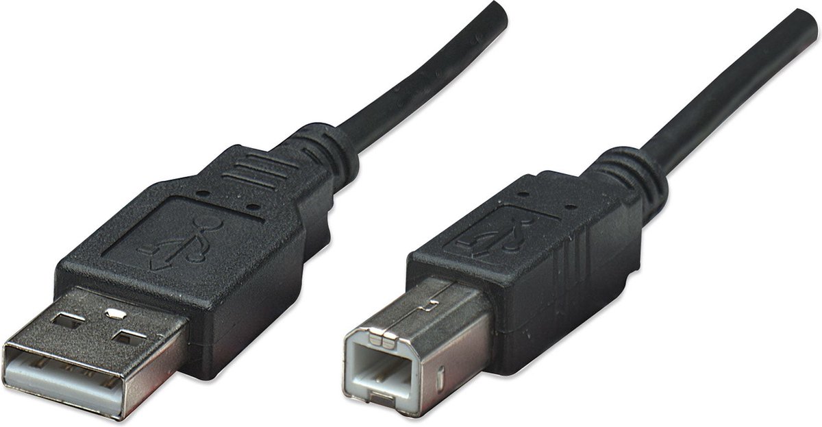 Manhattan USB-kabel USB 2.0 USB-A stekker, USB-B stekker 0.50 m Zwart Folie afscherming, UL gecertificeerd, Vergulde st