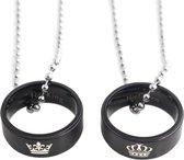 His Queen & Her King Ringen (Zwart) - Leuke Ketting set voor Hem en Haar - Koppelset - Relatieset - Relatie Geschenk - Mannen Cadeautjes - Valentijnsdag voor Mannen - Valentijn Cad