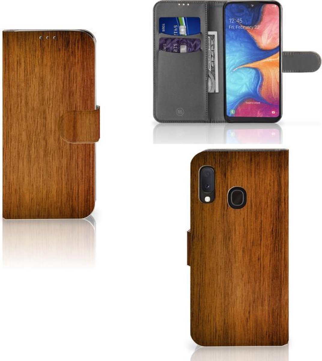 Samsung Galaxy A20e Book Style Case Donker Hout