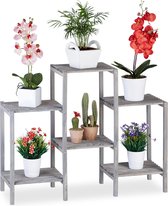 Relaxdays plantenrek hout - plantentafel - plantenstandaard - bloemenrek - grijs - M