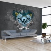 Fotobehang -Graffiti van de Duisternis , Blauwe Schedels, premium print vliesbehang