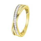 Lucardi Dames Ring met 16 diamanten 0,10ct - Ring - Cadeau - Moederdag - 14 Karaat Goud - Geelgoud