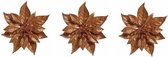 3x Décorations pour Décorations pour sapins de Noël fleur sur clip poinsettia cuivre 18 cm - Figurines de Noël - Décorations de Noël cuivre
