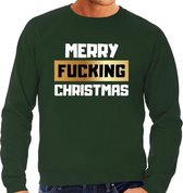 Foute Kersttrui / sweater - Merry fucking Christmas - groen voor heren - kerstkleding / kerst outfit L (52)