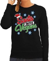 Foute kersttrui / sweater Santa hates vegans zwart voor dames - kerstkleding / christmas outfit M (38)