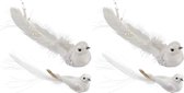 4x Witte vogeltjes met glitters en pailletten op clip - Kerstboomversiering/decoratie - Vogels op clip