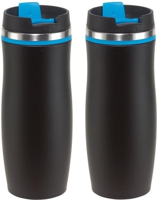 2x tasses thermos / tasses chauffantes noir / bleu 400 ml - tasses  isolantes thermo... | bol.com
