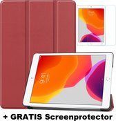 Tablet hoes geschikt voor Ipad 10.2 Inch 2019 / 2020 / 2021 - Tri-Fold Book Case + Screenprotector - Donker Rood