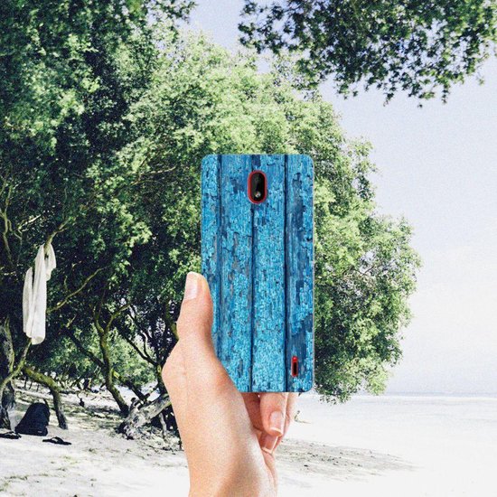 Coque Téléphone pour Nokia 1 Plus Housse Coque Bois Bleu