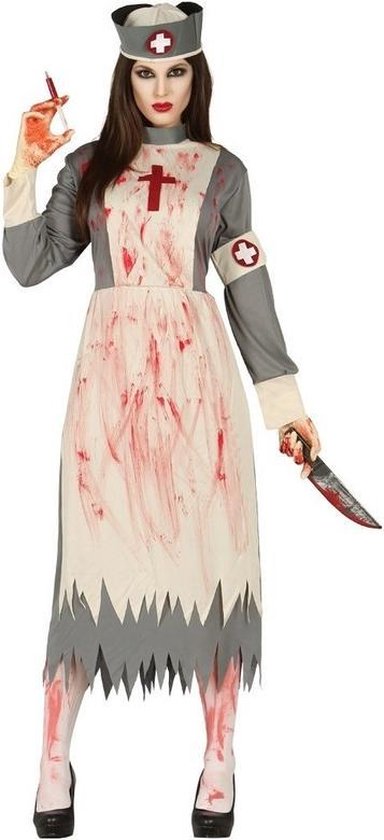 Halloween - Horror verpleegster/zuster verkleed kostuum voor dames - Halloween zombie zuster jurkje XL/XXL