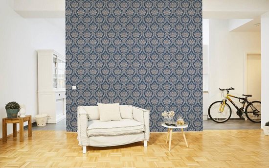 BAROK ORNAMENTEN BEHANG - Beige Blauw Creme Metallic - AS Creation Paradise Garden