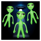 Relaxdays 3x Opblaasbare alien opblaas alien marsmannetje party deco waterspeelgoed groen