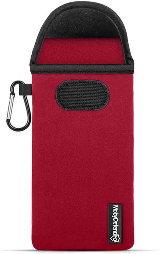 Étui universel pour téléphone taille M (15 x 7 cm) - Pochette en néoprène MobyDefend avec mousqueton - Étui à insérer - Étui à boucle de ceinture - Rouge - Étui pour téléphone portable - Étui pour téléphone Convient pour : Universel